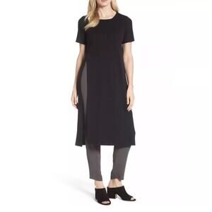 NWOT Eileen Fisher 100% Wool Short Sleeve Tunic High Slit Dress size Petite M